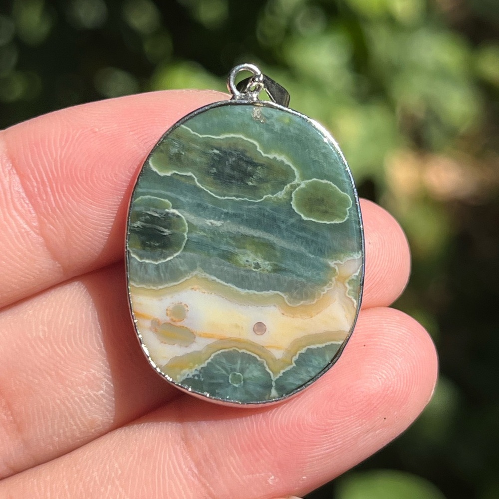 Small Silver Plated Ocean Jasper Pendant Palo - Picture 4 of 7